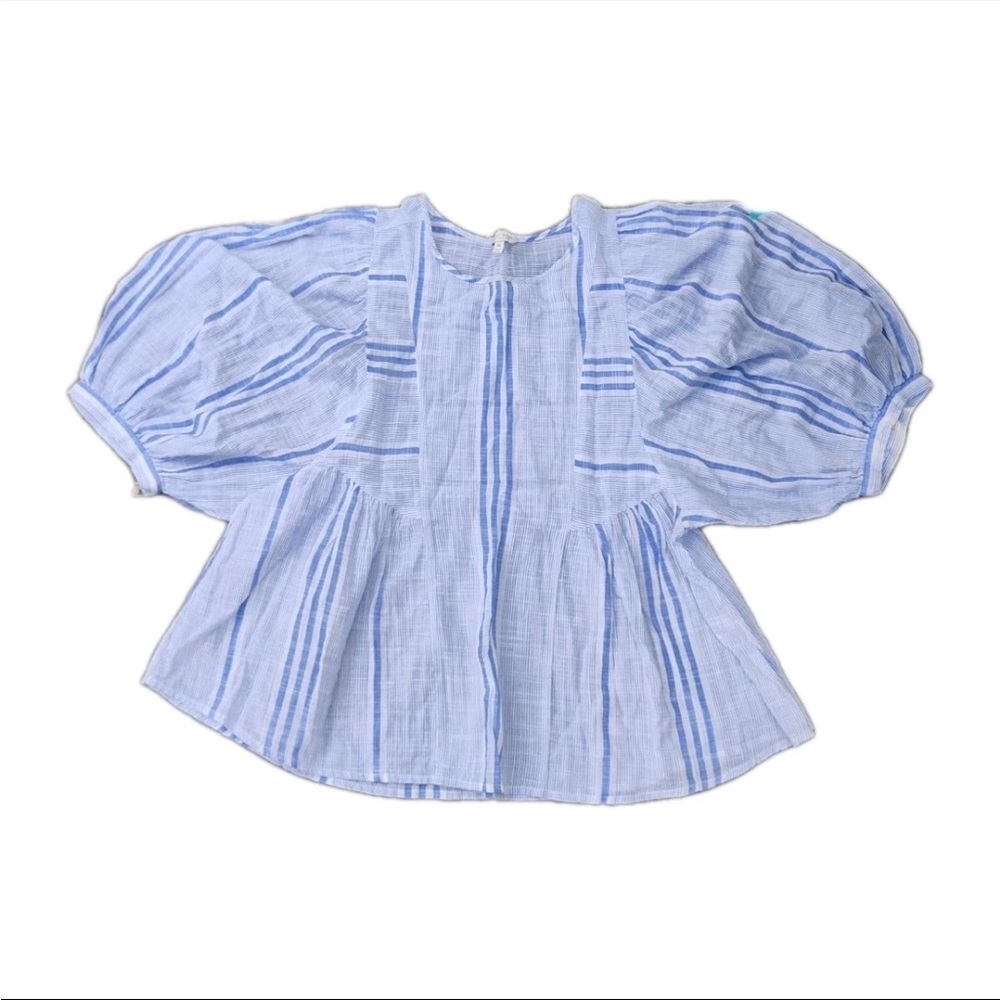 Lucky Brand Cindy Stripe Peasant Top M - Picture 2 of 9